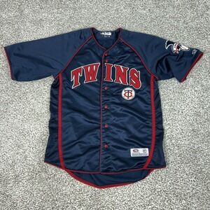 Minnesota Twins Jersey Mens Large Navy Red MLB Baseball True Fan Button Up Sport